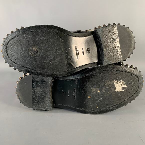 SAINT LAURENT Size 6.5 Black Studded Leather Lace-Up Belted Boots - Picture 7 of 10